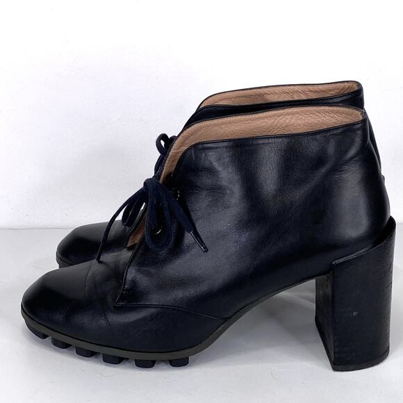Robert Clergerie Black Leather Lace Block Heel Booties Womens 9.5 Chunky Sole - Picture 4 of 11